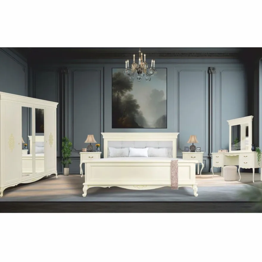 Casa Padrino Luxus Barock Doppelbett Creme - Prunkvolle Barockstil Schlafzimmer Möbel