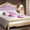 Casa Padrino Luxus Barock Doppelbett Lila / Cremefarben / Gold - Prunkvolles Massivholz Bett im Barockstil - Barock Schlafzimmer & Hotel Möbel - Luxus Qualität - Made in Italy
