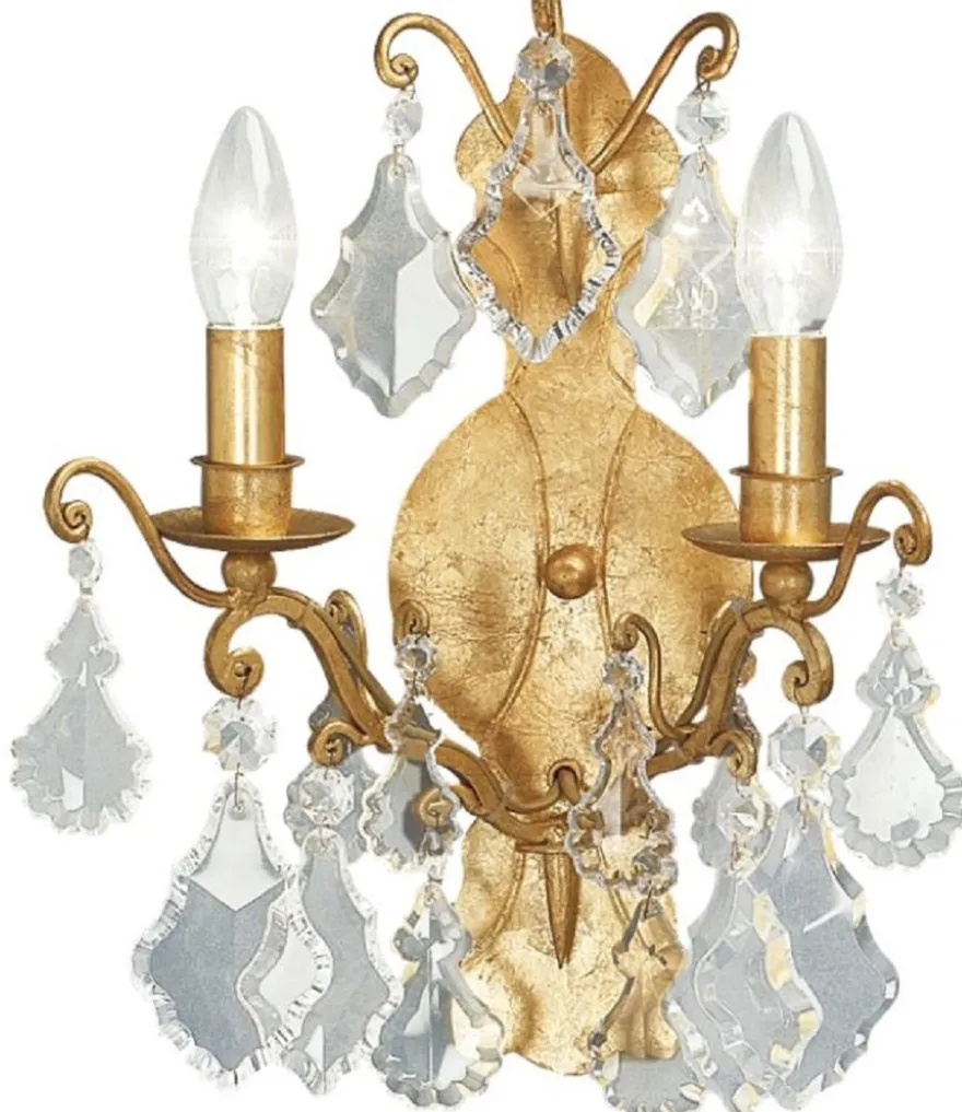 Casa Padrino Luxus Barock Doppel Wandleuchte Antik Gold 35 x 16 x H. 40 cm - Elegante Kristall Wandlampe - Wohnzimmer Wandleuchte im Barockstil - Barock Leuchten - Luxus Qualität - Made in Italy