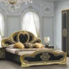 Casa Padrino Luxus Barock Doppelbett mit Glitzersteinen Schwarz / Grau / Gold - Schlafzimmer Möbel