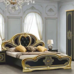 Casa Padrino Luxus Barock Doppelbett mit Glitzersteinen Schwarz / Grau / Gold - Schlafzimmer Möbel