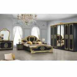 Casa Padrino Luxus Barock Doppelbett mit Glitzersteinen Schwarz / Grau / Gold - Schlafzimmer Möbel