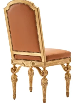 Casa Padrino Luxus Barock Echtleder Esszimmer Stuhl Braun / Naturfarben - Barock Möbel - Made in Italy