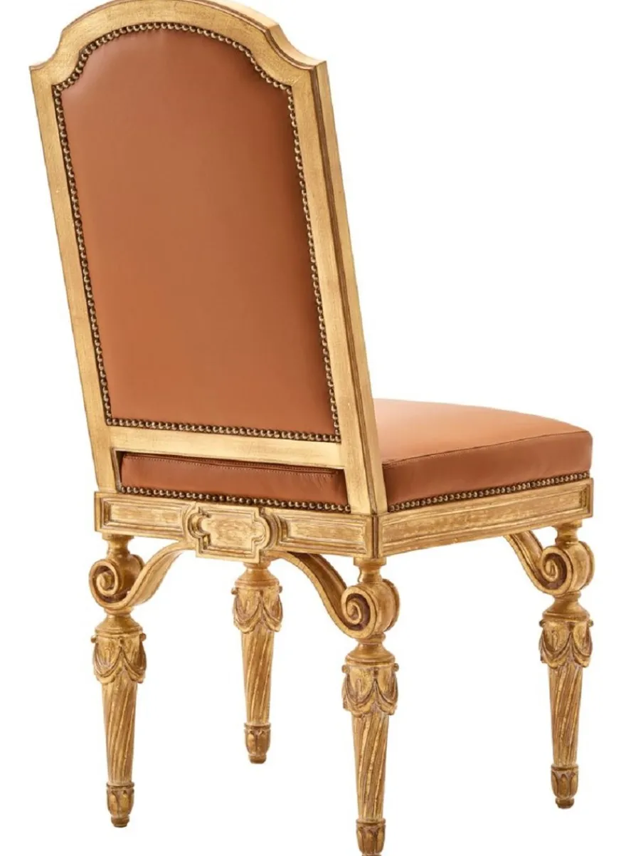 Casa Padrino Luxus Barock Echtleder Esszimmer Stuhl Braun / Naturfarben - Barock Möbel - Made in Italy