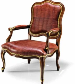 Casa Padrino Luxus Barock Echtleder Sessel Braun / Gold - Made in Italy