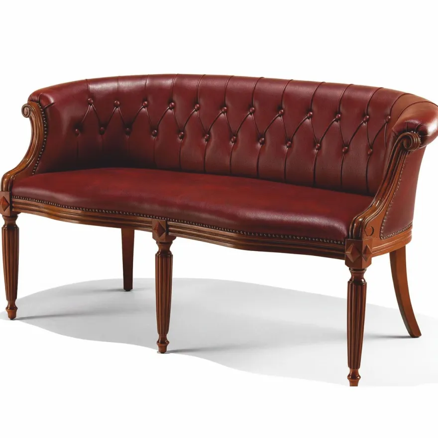Casa Padrino Luxus Barock Echtleder Sofa Bordeauxrot / Braun 136 cm - Made in Italy