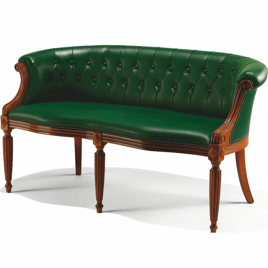 Casa Padrino Luxus Barock Echtleder Sofa Grün / Braun 136 cm - Made in Italy