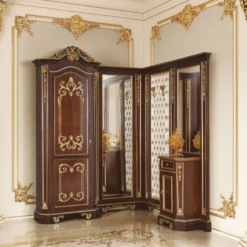 Casa Padrino Luxus Barock Eckgarderobe Dunkelbraun / Weiß / Gold 190 x 160 x H. 240 cm - Hotel Möbel - Garderoben Möbel - Made in Italy