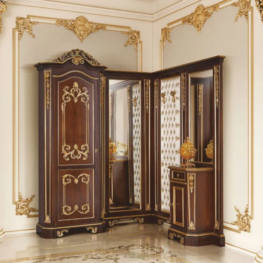 Casa Padrino Luxus Barock Eckgarderobe Dunkelbraun / Weiß / Gold 190 x 160 x H. 240 cm - Hotel Möbel - Garderoben Möbel - Made in Italy