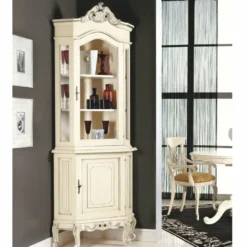 Casa Padrino Luxus Barock Eckvitrine Creme / Silber H. 226 cm - Barock Möbel - Made in Italy