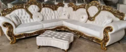 Casa Padrino Luxus Barock Ecksofa Creme / Gold