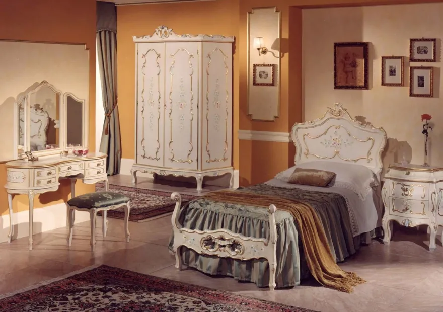 Casa Padrino Luxus Barock Einzelbett Elfenbein / Mehrfarbig / Gold - Prunkvolles Barockstil Massivholz Bett - Luxus Schlafzimmer Möbel im Barockstil - Luxus Qualität - Made in Italy