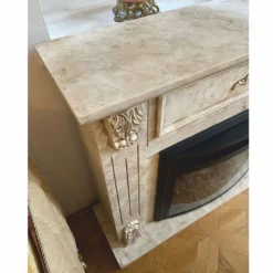 Casa Padrino Luxus Barock Elektrokamin mit Fernbedienung Creme 118 x 32 x H. 96,5 cm