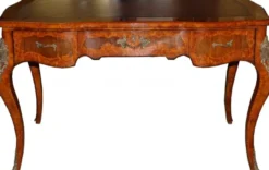 Casa Padrino Luxus Barock Empire Schreibtisch Sekretär 130 cm aus Eichenholz - Handgefertigt in Braun mit Bordeaux Lederoptik