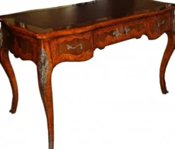 Casa Padrino Luxus Barock Empire Schreibtisch Sekretär 130 cm aus Eichenholz - Handgefertigt in Braun mit Bordeaux Lederoptik