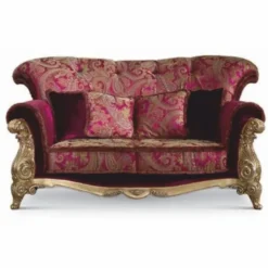 Casa Padrino Luxus Barock 2er Sofa Bordeauxrot / Gold / Silber 208 cm - Made in Italy