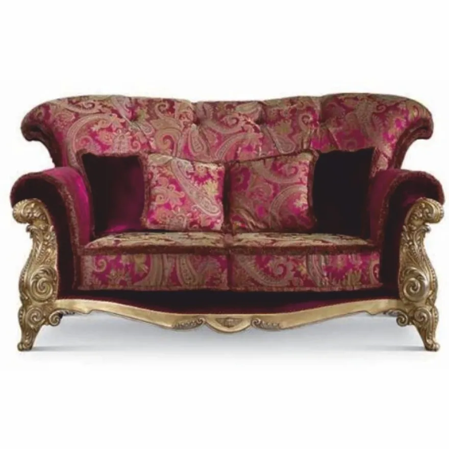 Casa Padrino Luxus Barock 2er Sofa Bordeauxrot / Gold / Silber 208 cm - Made in Italy