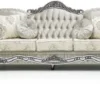 Casa Padrino Luxus Barock 2er Sofa Grau / Creme / Silber / Schwarz - Prunkvolles Wohnzimmer Sofa mit elegantem Muster und Glitzersteinen - Luxus Wohnzimmer Möbel im Barockstil - Barock Möbel
