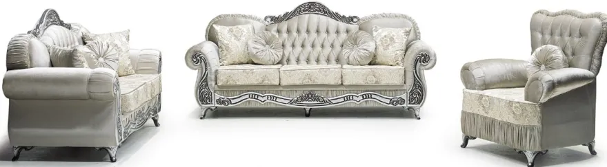 Casa Padrino Luxus Barock 2er Sofa Grau / Creme / Silber / Schwarz - Prunkvolles Wohnzimmer Sofa mit elegantem Muster und Glitzersteinen - Luxus Wohnzimmer Möbel im Barockstil - Barock Möbel