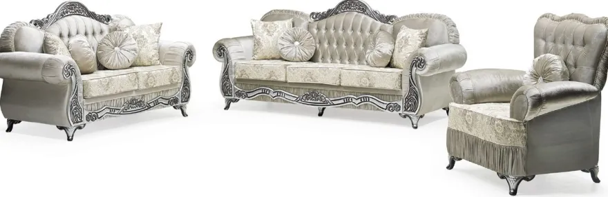 Casa Padrino Luxus Barock 2er Sofa Grau / Creme / Silber / Schwarz - Prunkvolles Wohnzimmer Sofa mit elegantem Muster und Glitzersteinen - Luxus Wohnzimmer Möbel im Barockstil - Barock Möbel