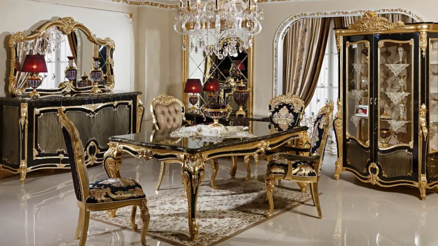 Casa Padrino Luxus Barock Esstisch Schwarz / Gold 220 cm