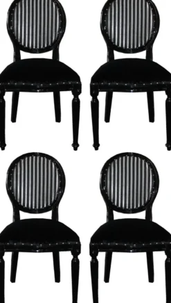 Casa Padrino Luxus Barock Esszimmer Set Medaillon Schwarz / Silber 50 x 52 x H. 99 cm - 4 handgefertigte Esszimmerstühle - Barock Esszimmermöbel