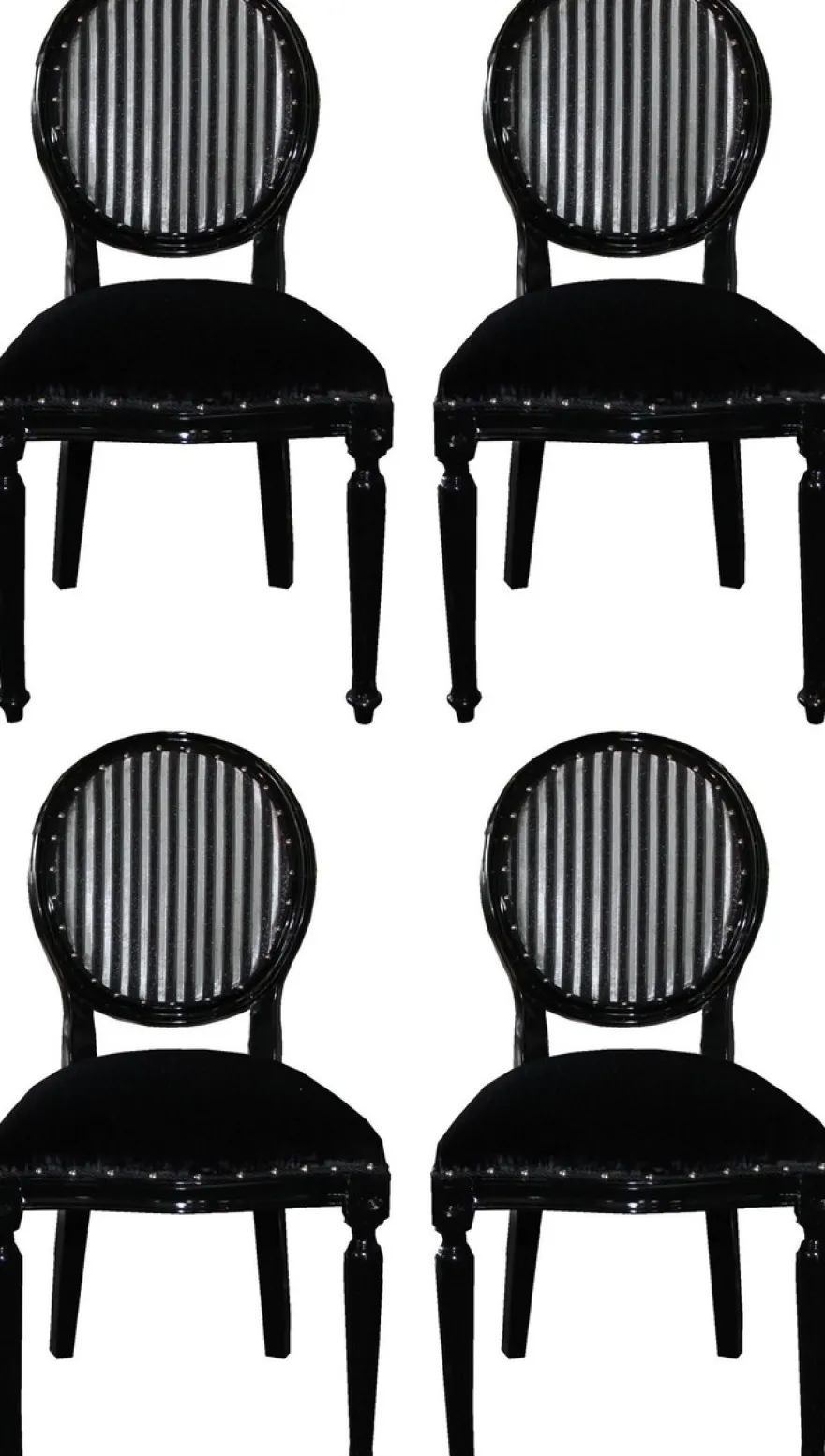 Casa Padrino Luxus Barock Esszimmer Set Medaillon Schwarz / Silber 50 x 52 x H. 99 cm - 4 handgefertigte Esszimmerstühle - Barock Esszimmermöbel