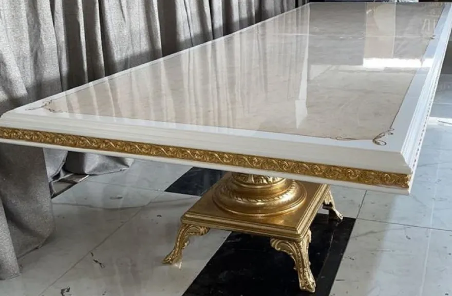 Casa Padrino Luxus Barock Esszimmer Set Creme / Weiß / Gold - 1 Riesiger Barock Esstisch & 14 Barock Esszimmerstühle - Barock Esszimmer Möbel - Luxus Möbel im Barockstil - Edel & Prunkvoll