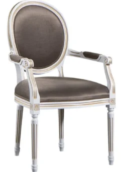 Casa Padrino Luxus Barock Esszimmer Set Weiß / Gold / Grau 59 x 43,5 x H. 98 cm - 4 Esszimmerstühle mit Armlehnen - Esszimmermöbel