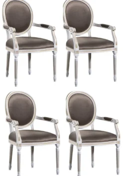 Casa Padrino Luxus Barock Esszimmer Set Weiß / Gold / Grau 59 x 43,5 x H. 98 cm - 4 Esszimmerstühle mit Armlehnen - Esszimmermöbel