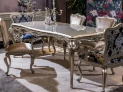 Casa Padrino Luxus Barock Esstisch Silber - Prunkvoller Massivholz Esszimmertisch - Prunkvolle Barock Esszimmer Möbel