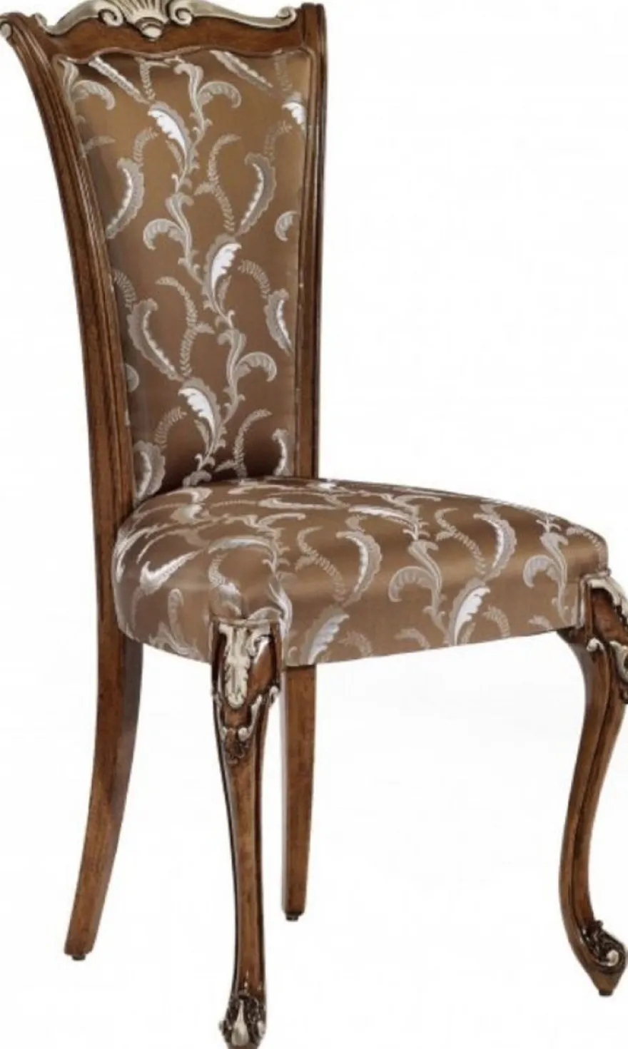 Casa Padrino Luxus Barock Esszimmerstuhl Set Braun / Weiß / Silber - Handgefertigtes Küchen Stühle 6er Set - Barock Esszimmer Möbel - Luxus Qualität - Made in Italy