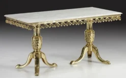 Casa Padrino Luxus Barock Esstisch mit Marmorplatte Gold / Weiß 165 cm - Barock Esszimmer Möbel