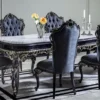 Casa Padrino Luxus Barock Esszimmer Set Weiß / Blau / Gold - 1 Esstisch & 6 Esszimmerstühle - Barock Esszimmer Möbel - Edel & Prunkvoll