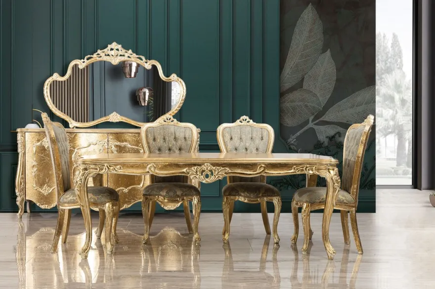 Casa Padrino Luxus Barock Esstisch Antik Gold - Rechteckiger Barockstil Küchentisch - Luxus Esszimmer Möbel im Barockstil - Barock Esszimmer Möbel - Barock Einrichtung