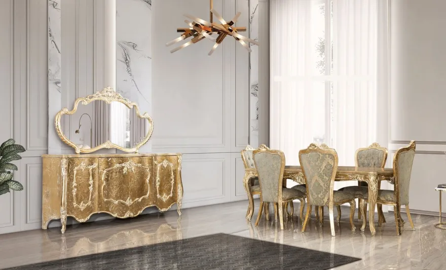 Casa Padrino Luxus Barock Esstisch Antik Gold - Rechteckiger Barockstil Küchentisch - Luxus Esszimmer Möbel im Barockstil - Barock Esszimmer Möbel - Barock Einrichtung