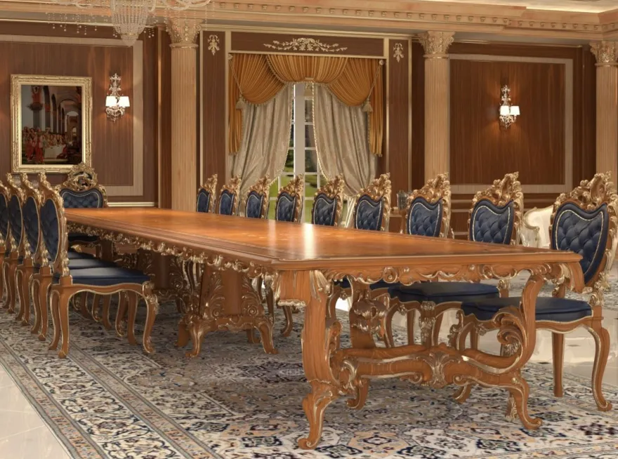 Casa Padrino Luxus Barock Esstisch Braun / Gold - Verschiedene Größen - Prunkvoller Massivholz Esszimmertisch - Hotel Restaurant Schloss Möbel - Luxus Qualität - Made in Italy