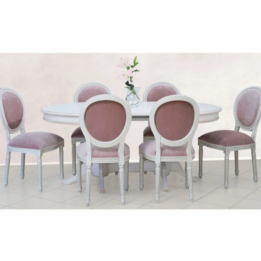 Casa Padrino Luxus Barock Esszimmer Stuhl Pink / Weiß / Silber H. 98 cm - Barock Möbel