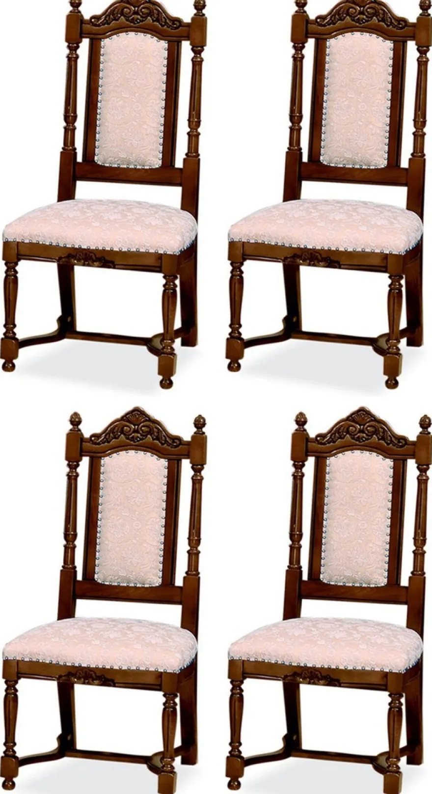 Casa Padrino Luxus Barock Esszimmer Stuhl 4er Set Rosa / Weiß / Dunkelbraun - Barockstil Küchen Stühle - Prunkvolle Luxus Esszimmer Möbel im Barockstil - Edel & Prunkvoll