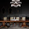 Casa Padrino Luxus Barock Esszimmer Stuhl Gold Muster / Braun / Antik Gold H. 105 cm