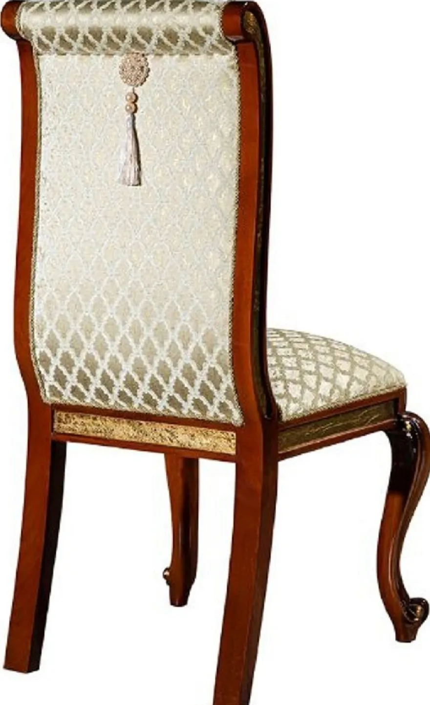 Casa Padrino Luxus Barock Esszimmer Stuhl Gold Muster / Braun / Antik Gold H. 105 cm