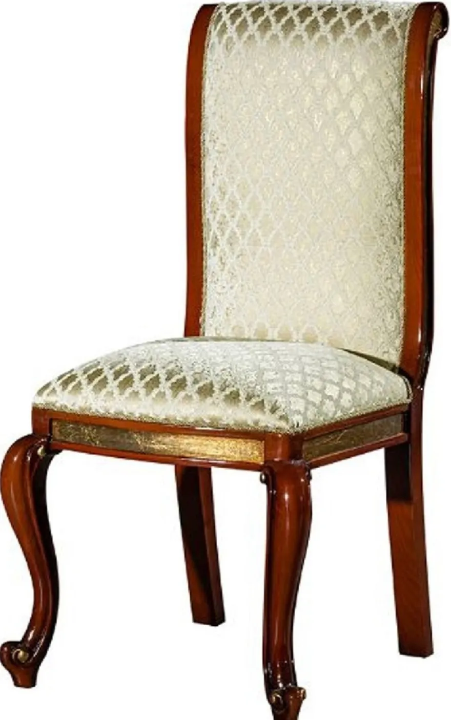 Casa Padrino Luxus Barock Esszimmer Stuhl Gold Muster / Braun / Antik Gold H. 105 cm