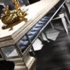 Casa Padrino Luxus Barock Esstisch Antik Silber 200 x 112 x H. 85 cm - Massivholz Küchentisch mit Spiegelglas - Edle Esszimmer Möbel im Barockstil