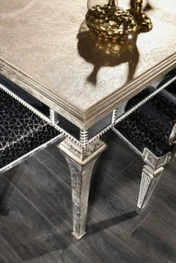 Casa Padrino Luxus Barock Esstisch Antik Silber 200 x 112 x H. 85 cm - Massivholz Küchentisch mit Spiegelglas - Edle Esszimmer Möbel im Barockstil