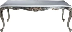 Casa Padrino Luxus Barock Esstisch Weiß / Silber / Gold 207 x 112 x H. 82 cm - Massivholz Esszimmertisch - Edle Barock Esszimmer Möbel