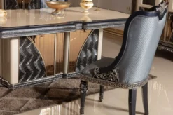 Casa Padrino Luxus Barock Esszimmer Set Beige / Hellblau / Schwarz / Gold - 1 Barock Esstisch & 6 Barock Esszimmerstühle - Luxus Esszimmer Möbel im Barockstil - Barock Möbel - Edel & Prunkvoll