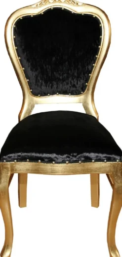 Casa Padrino Luxus Barock Esszimmer Set Schwarz / Gold 45 x 46 x H. 99 cm - 4 handgefertigte Esszimmerstühle - Barock Esszimmermöbel