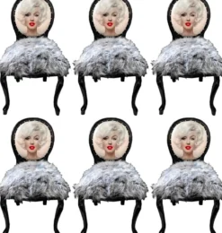 Casa Padrino Luxus Barock Esszimmerstuhl Set Marilyn Monroe Grau / Schwarz 50 x 60 x H. 104 cm - Handgefertigte Pop Art Designer Stühle mit Kunstfell - Barock Esszimmer Möbel