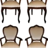 Casa Padrino Luxus Barock Esszimmer Set Creme / Braun 60 x 47 x H. 99 cm - 4 handgefertigte Esszimmerstühle mit Armlehnen - Barock Esszimmermöbel