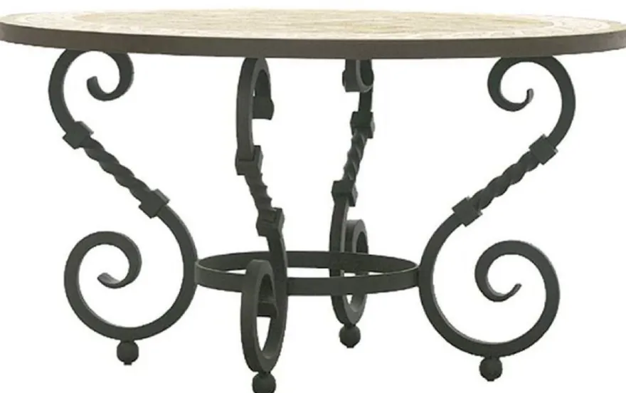 Casa Padrino Luxus Barock Esstisch Beige / Grau - Runder handgefertigter Schmiedeeisen Gartentisch mit Naturstein Mosaik Fliesen Tischplatte - Garten Terrassen Esszimmer Möbel
